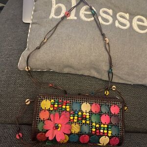 Women’s colorful long crossbody button accent double zip pocketbook